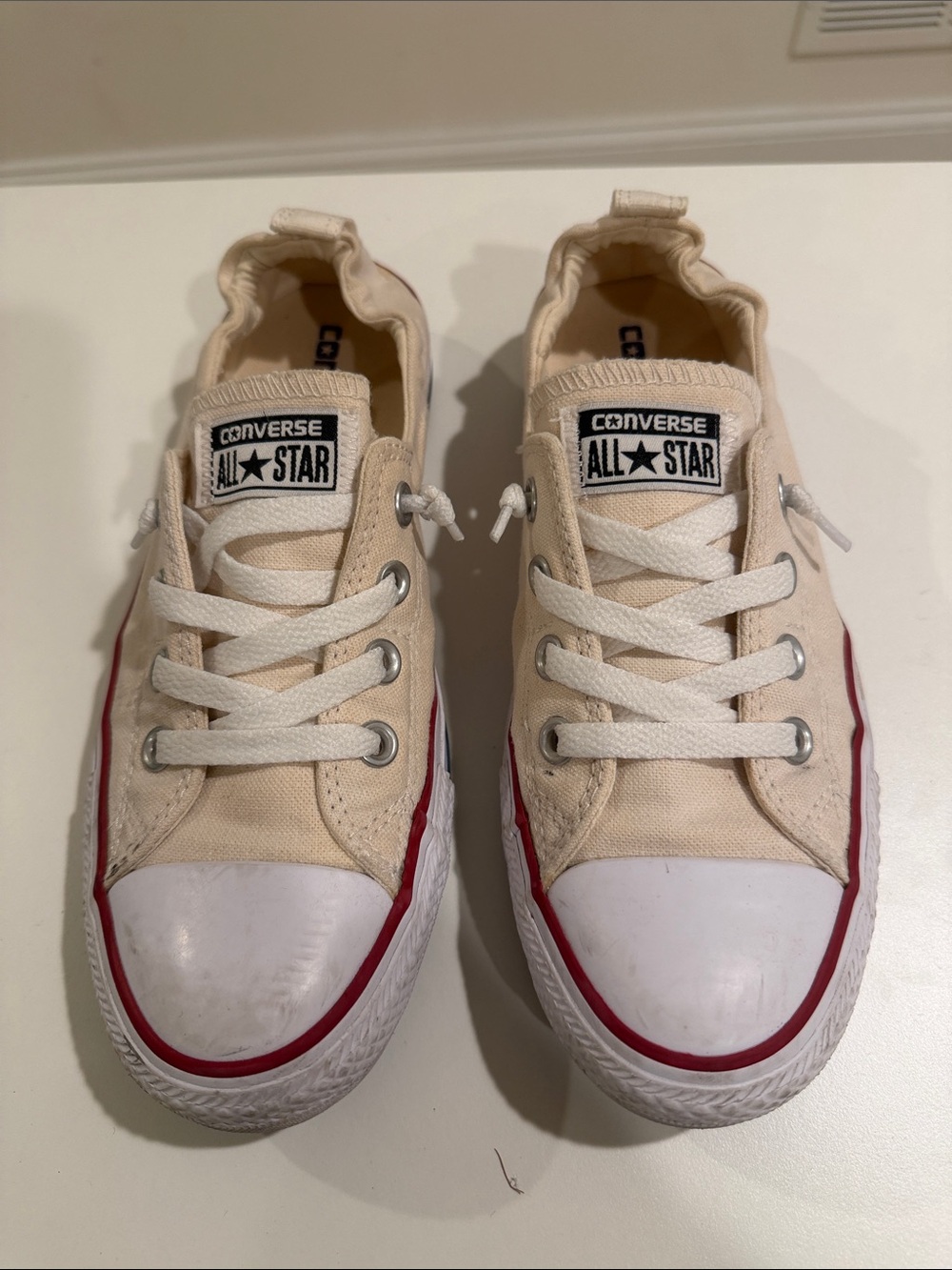 Converse Low Top Sneakers - Cream with Red Accent